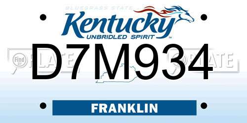 D7M934 Kentucky License Plate