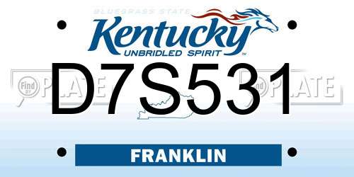 D7S531 Kentucky License Plate