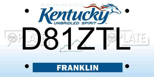 D81ZTL Kentucky License Plate