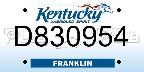 D830954 Kentucky License Plate