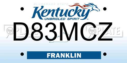 D83MCZ Kentucky License Plate