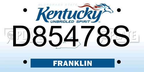 D85478S Kentucky License Plate