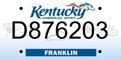 D876203 Kentucky License Plate