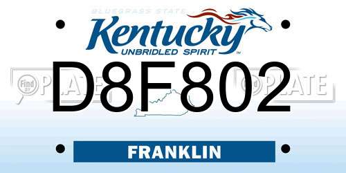 D8F802 Kentucky License Plate