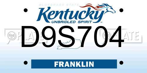 D9S704 Kentucky License Plate