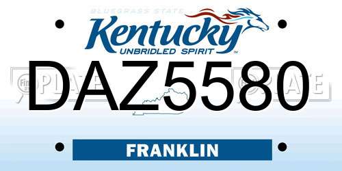 DAZ5580 Kentucky License Plate