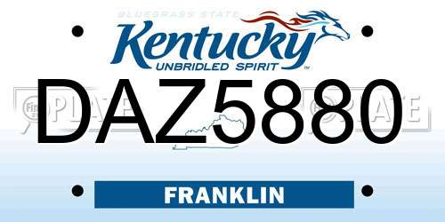 DAZ5880 Kentucky License Plate