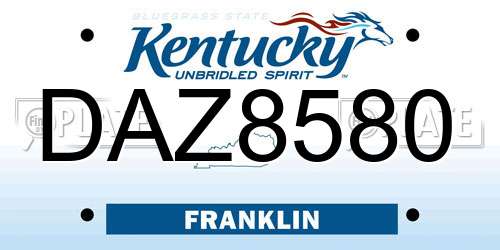 DAZ8580 Kentucky License Plate