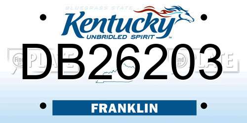 DB26203 Kentucky License Plate