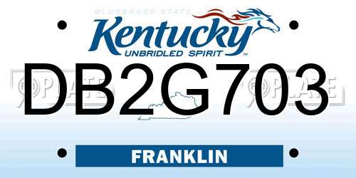 DB2G703 Kentucky License Plate