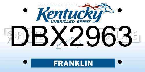 DBX2963 Kentucky License Plate