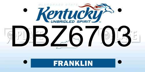 DBZ6703 Kentucky License Plate