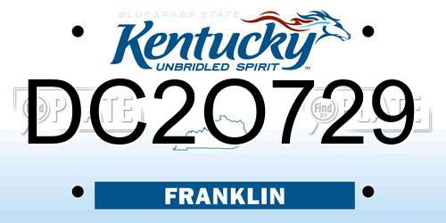 DC2O729 Kentucky License Plate