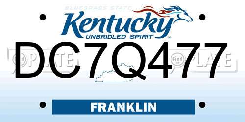DC7Q477 Kentucky License Plate