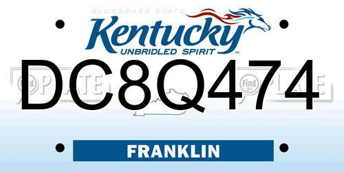 DC8Q474 Kentucky License Plate