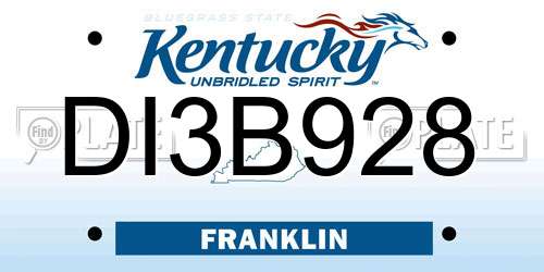 DI3B928 Kentucky License Plate