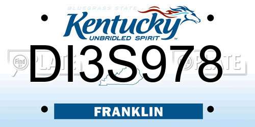 DI3S978 Kentucky License Plate