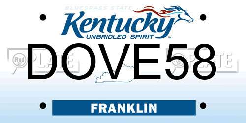 DOVE58 Kentucky License Plate