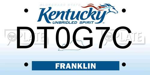 DT0G7C Kentucky License Plate