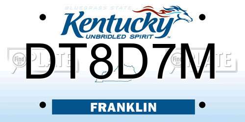 DT8D7M Kentucky License Plate