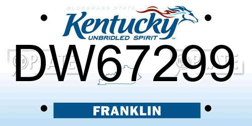 DW67299 Kentucky License Plate