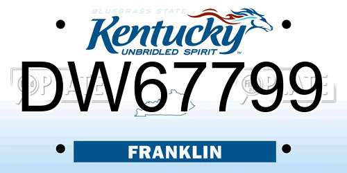 DW67799 Kentucky License Plate