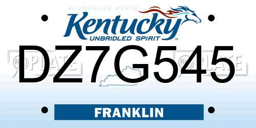 DZ7G545 Kentucky License Plate