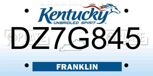 DZ7G845 Kentucky License Plate