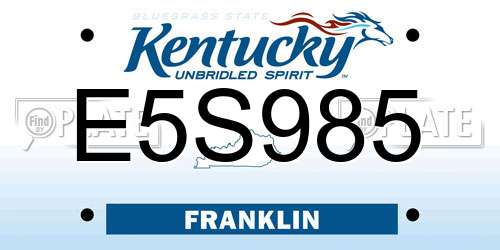 E5S985 Kentucky License Plate