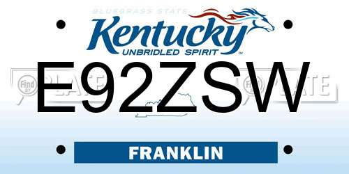 E92ZSW Kentucky License Plate