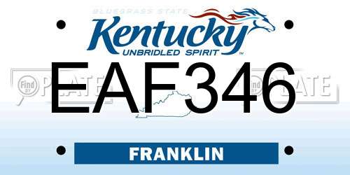 EAF346 Kentucky License Plate
