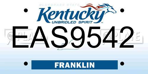 EAS9542 Kentucky License Plate