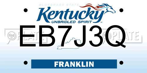 EB7J3Q Kentucky License Plate