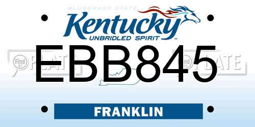 EBB845 Kentucky License Plate
