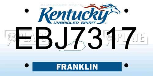 EBJ7317 Kentucky License Plate