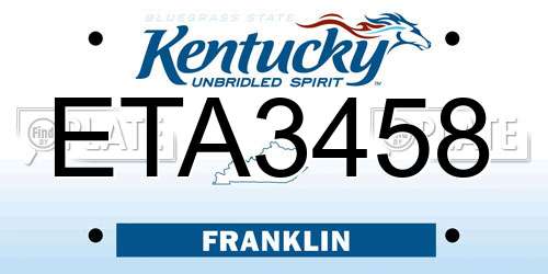 ETA3458 Kentucky License Plate
