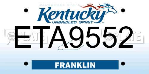 ETA9552 Kentucky License Plate