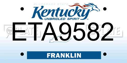 ETA9582 Kentucky License Plate