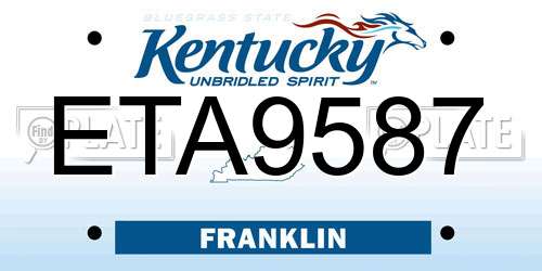 ETA9587 Kentucky License Plate