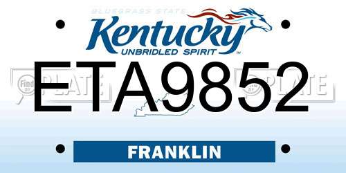 ETA9852 Kentucky License Plate
