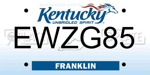 EWZG85 Kentucky License Plate