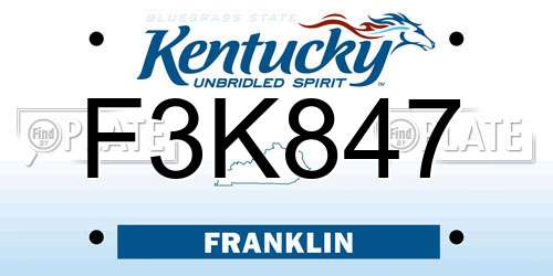F3K847 Kentucky License Plate