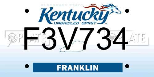 F3V734 Kentucky License Plate