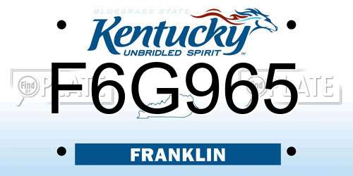 F6G965 Kentucky License Plate
