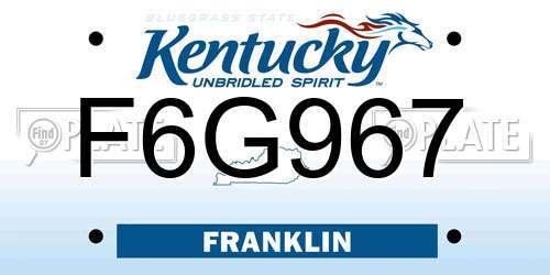F6G967 Kentucky License Plate