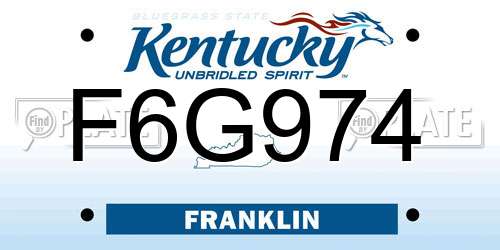 F6G974 Kentucky License Plate