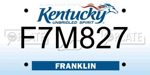 F7M827 Kentucky License Plate