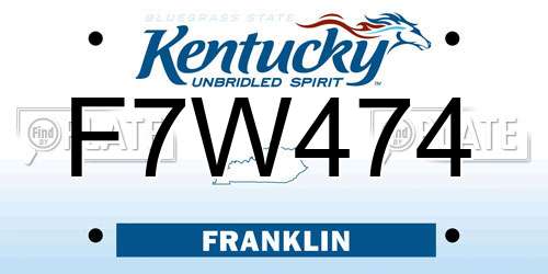 F7W474 Kentucky License Plate