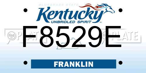F8529E Kentucky License Plate