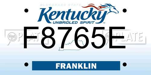 F8765E Kentucky License Plate